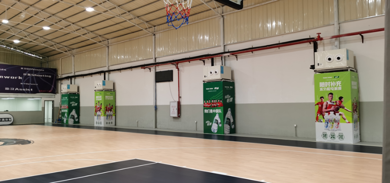 室內(nèi)籃球館降溫空調(diào)安裝蒸發(fā)冷省電空調(diào)-臥式射流機組,，省電降溫效果好