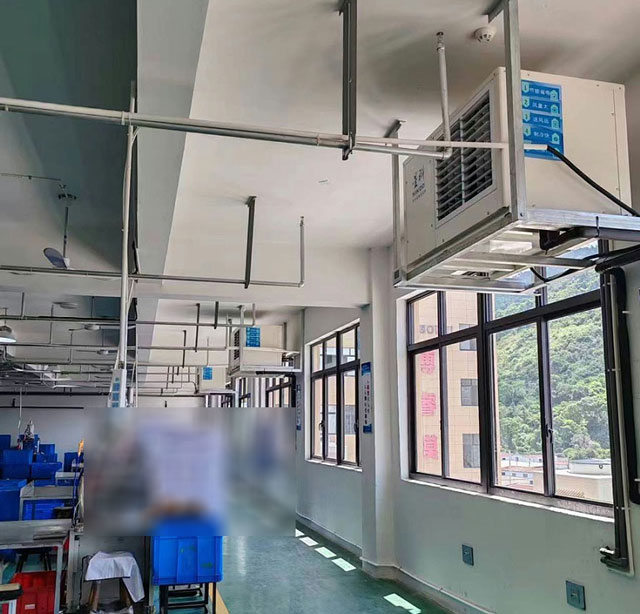 汽配廠整體降溫，使用蒸發(fā)冷省電空調(diào)-臥式軸流機(jī)組